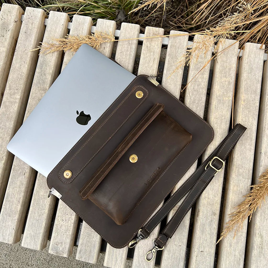 Leather MacBook Series Bag Karra - Dark Brown