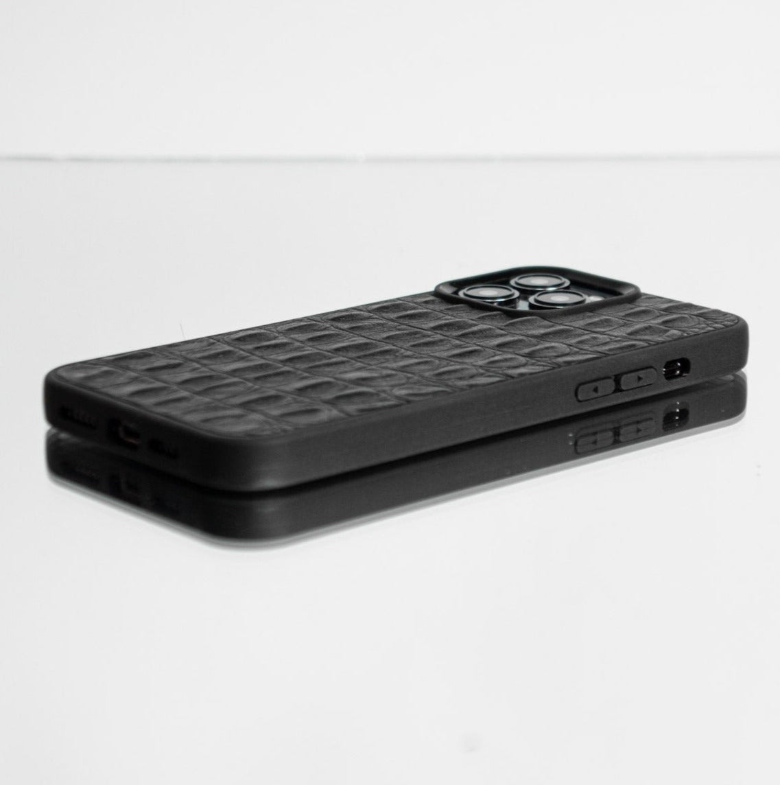 black colored iphone case from the corner view facing down